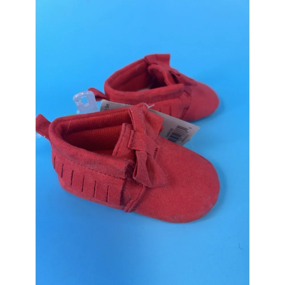 NEW Carters 0-3 mos red moccasins with fringe.